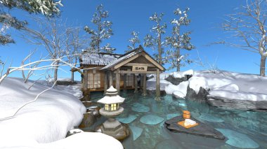 3D cg işleme Japon kış Spa