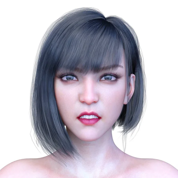 Rendering Zoom Girl Face — Stock Photo, Image