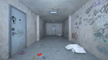 terk edilmiş koridor 3D cg render