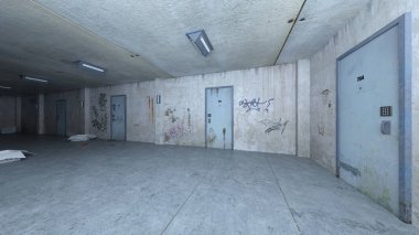terk edilmiş koridor 3D cg render