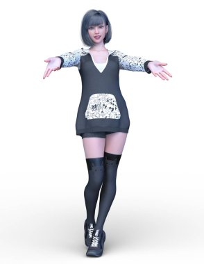 3D cg işleme bir kostüm kız