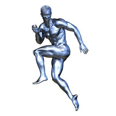 Gümüş adam heykeli 3d Cg render