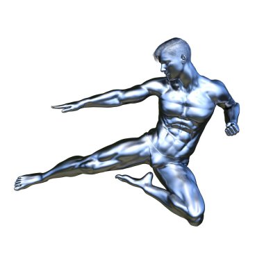 Gümüş adam heykeli 3d Cg render