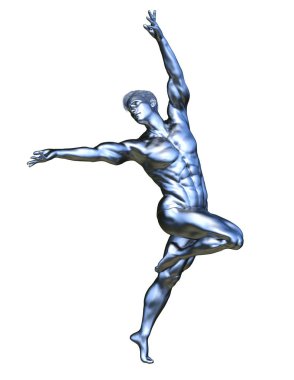 Gümüş adam heykeli 3d Cg render