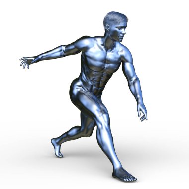 Gümüş adam heykeli 3d Cg render