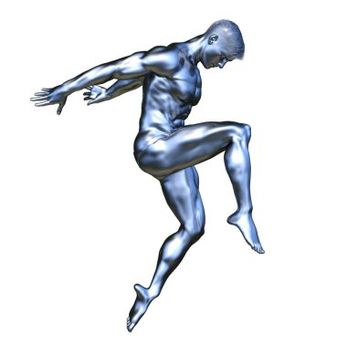 Gümüş adam heykeli 3d Cg render