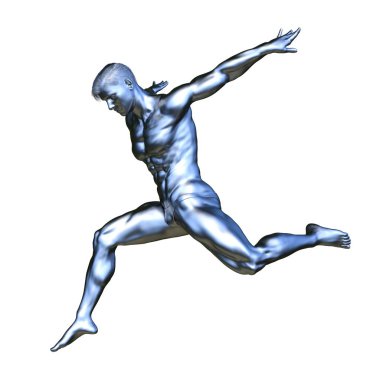 Gümüş adam heykeli 3d Cg render