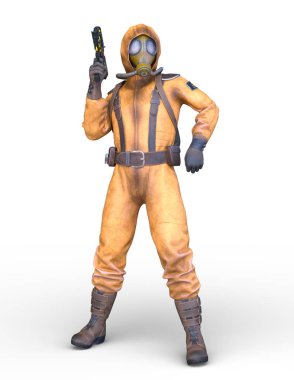 Gaz maskesi adam 3d Cg render