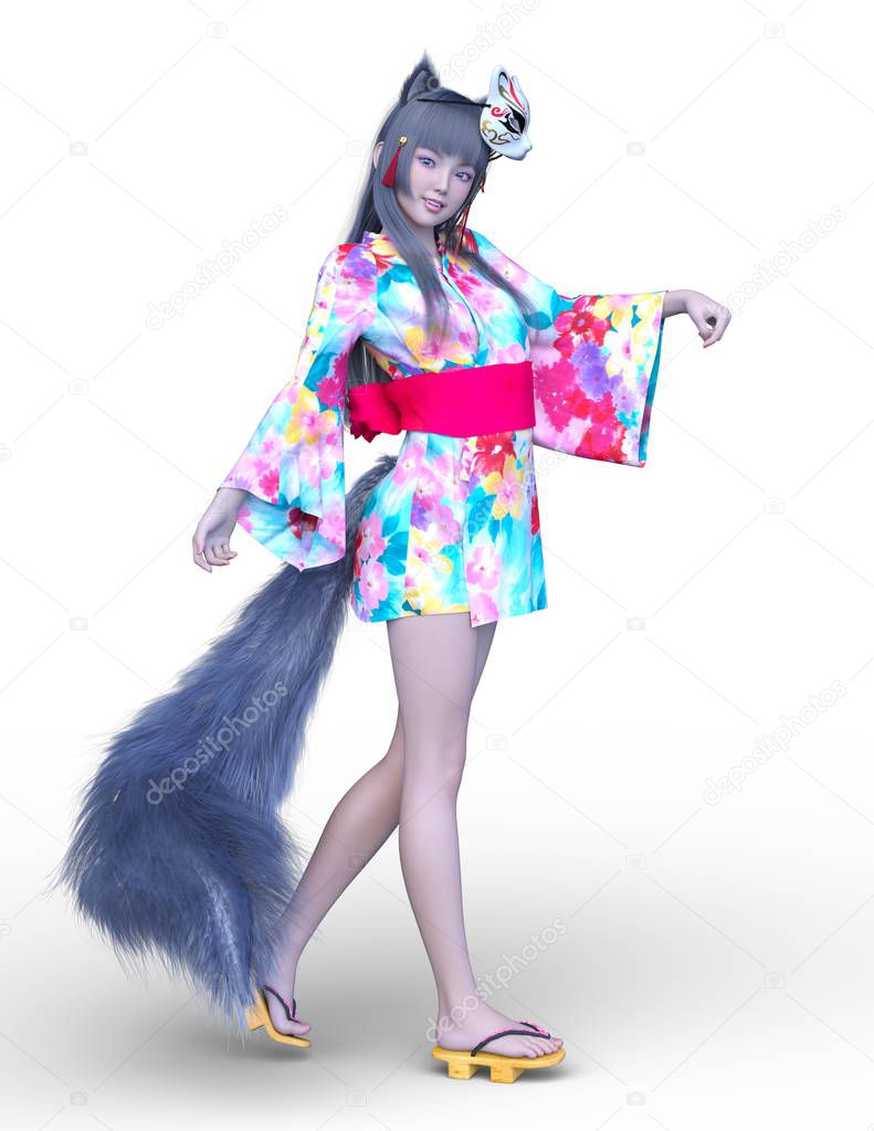 3D CG rendering of fox girl