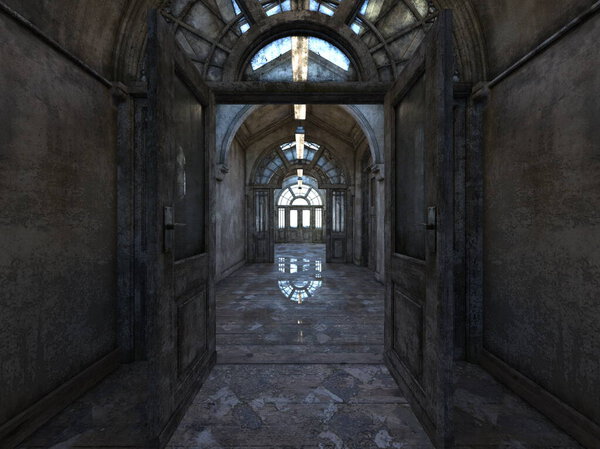 3D CG rendering of Abandoned building