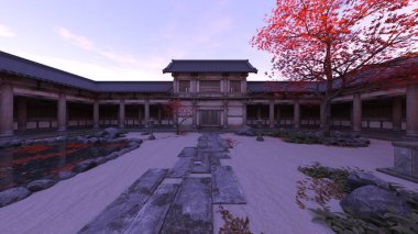 Japon tarzı malikanenin 3D görüntüsü