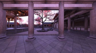 Japon tarzı malikanenin 3D görüntüsü