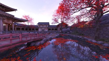 Japon tarzı malikanenin 3D görüntüsü