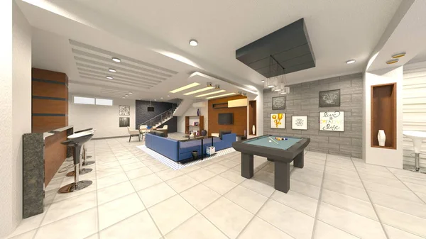 房屋内部3D渲染 — 图库照片