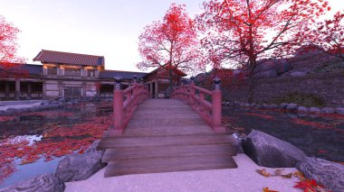 Japon tarzı malikanenin 3D görüntüsü