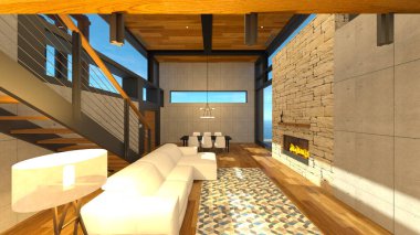 House 'un deniz kenarındaki 3D canlandırması