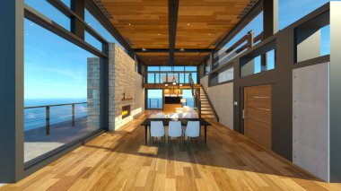 House 'un deniz kenarındaki 3D canlandırması