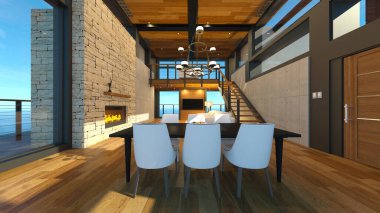 House 'un deniz kenarındaki 3D canlandırması