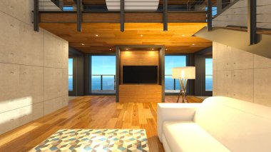 House 'un deniz kenarındaki 3D canlandırması