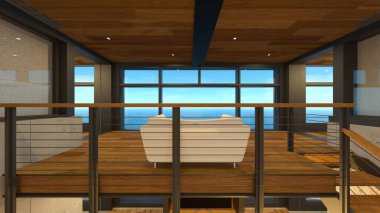 House 'un deniz kenarındaki 3D canlandırması