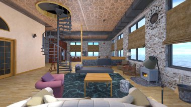 House 'un deniz kenarındaki 3D canlandırması