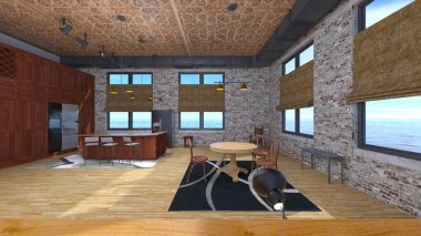 House 'un deniz kenarındaki 3D canlandırması