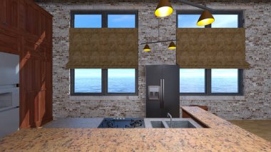 House 'un deniz kenarındaki 3D canlandırması