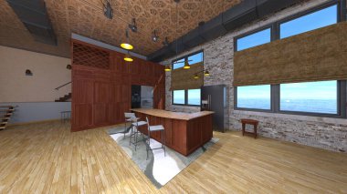 House 'un deniz kenarındaki 3D canlandırması