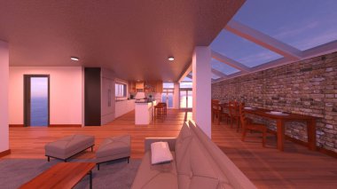 House 'un deniz kenarındaki 3D canlandırması