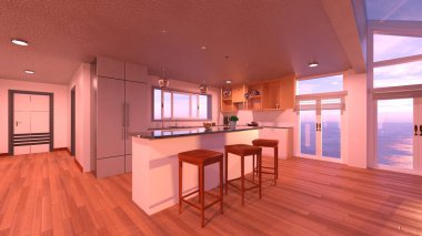 House 'un deniz kenarındaki 3D canlandırması