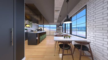 House 'un deniz kenarındaki 3D canlandırması