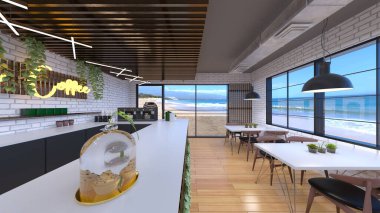 House 'un deniz kenarındaki 3D canlandırması