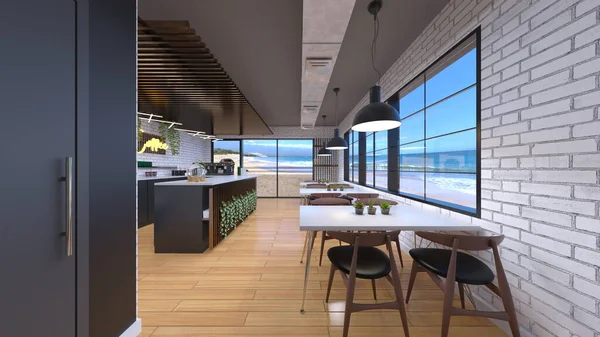 House 'un deniz kenarındaki 3D canlandırması