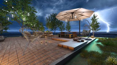 House 'un deniz kenarındaki 3D canlandırması