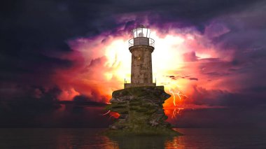 Deniz feneri manzarasının 3B CG görüntülemesi