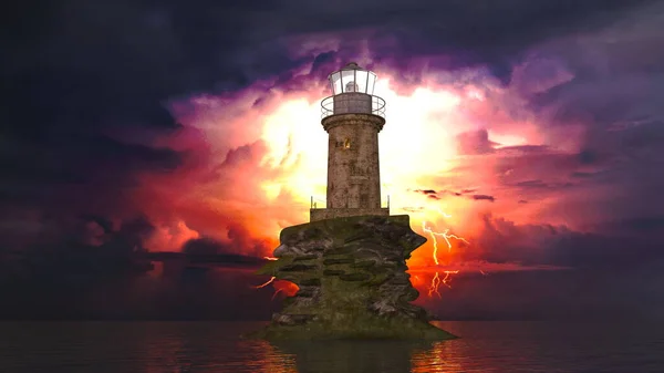 Rendering Lighthouse Landscape — Stock Photo, Image