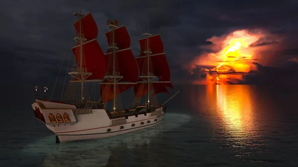 3D rendering of sailing ship