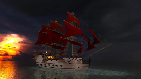 3D rendering of sailing ship