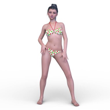 Bikinili bir kadının 3B görüntüsü