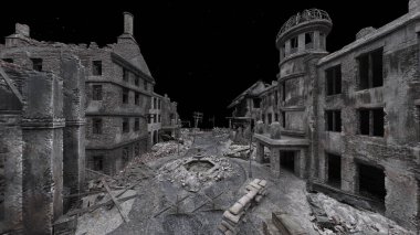 Issız şehir manzarasının 3B canlandırması