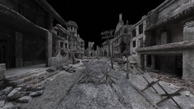 Issız şehir manzarasının 3B canlandırması