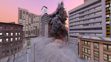 Şehir manzarasının 3D görüntüsü saldırı altında