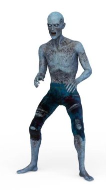 Şokta olan bir erkek zombiyi üç boyutlu canlandırma.