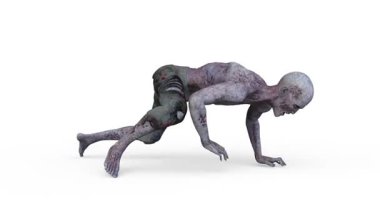 Yürüyen bir erkek zombinin 3 boyutlu canlandırması