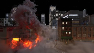 Şehir manzarasının 3D görüntüsü saldırı altında