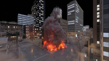 Şehir manzarasının 3D görüntüsü saldırı altında