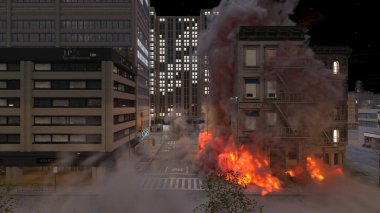 Şehir manzarasının 3D görüntüsü saldırı altında