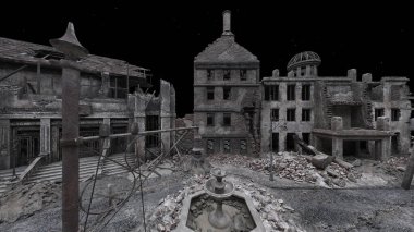 Issız şehir manzarasının 3B canlandırması