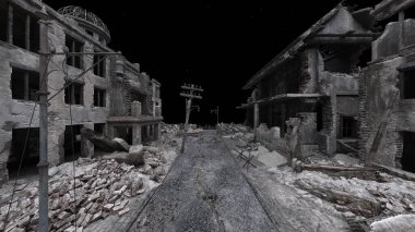 Issız şehir manzarasının 3B canlandırması