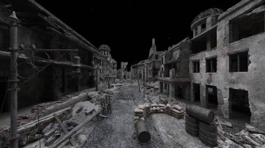 Issız şehir manzarasının 3B canlandırması